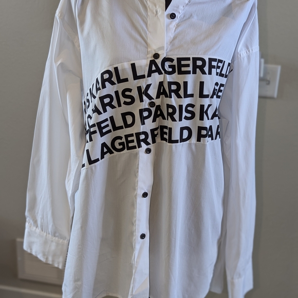 Karl Lagerfeld Women's Size L White Typography Shirt - Picture 2 of 6